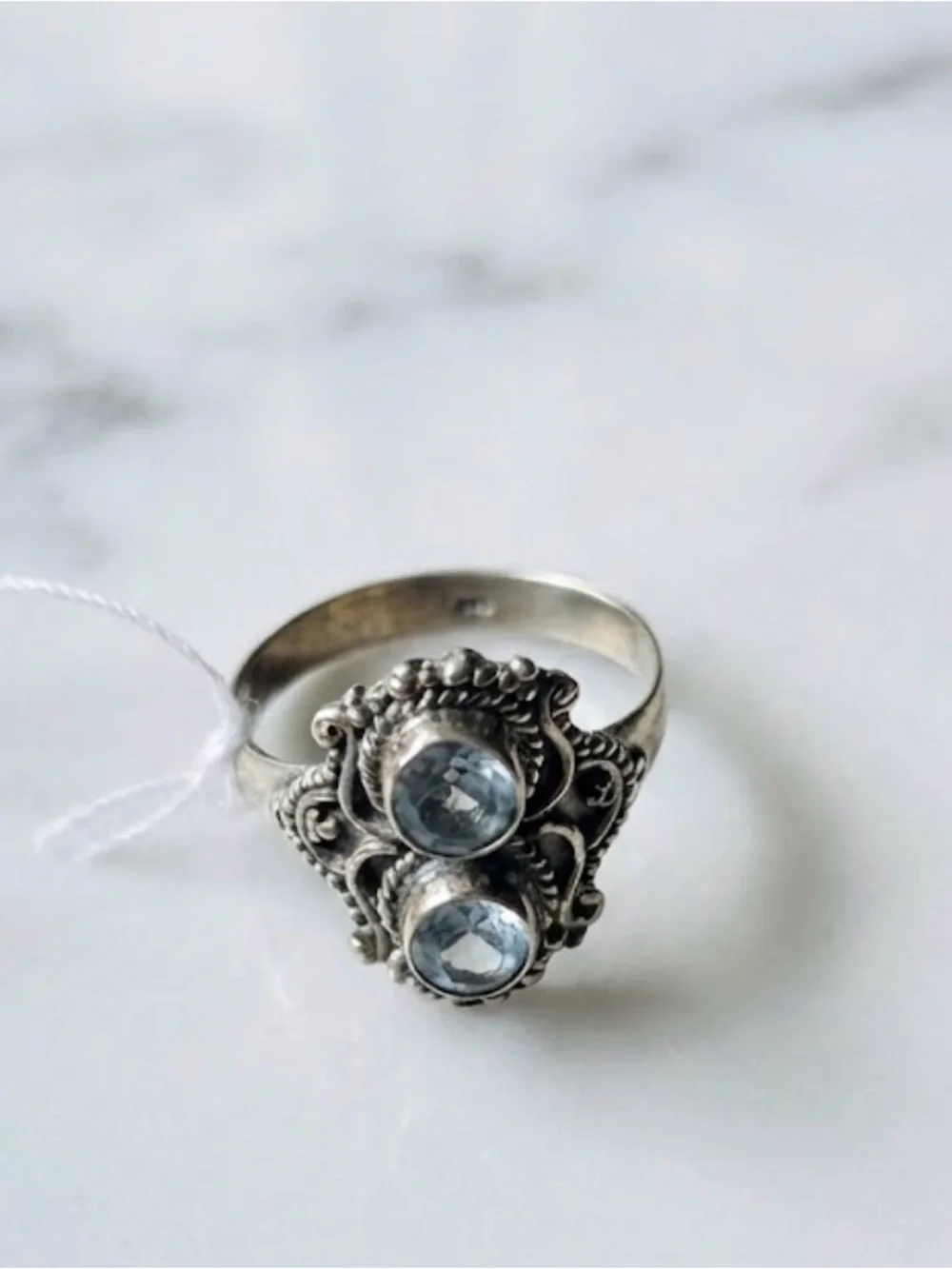 Sterling Silver Blue Topaz Ring - Boho Filigree 925